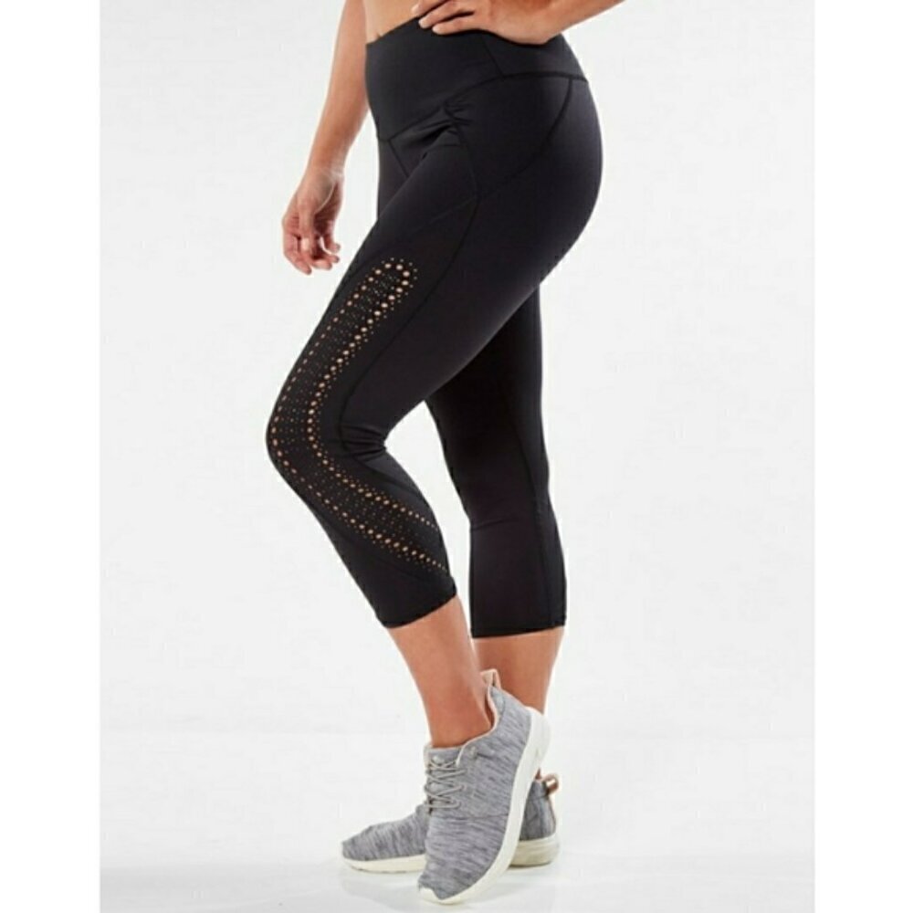 Ruby Ribbon Black Laser Cut Cropped Leggings 3x